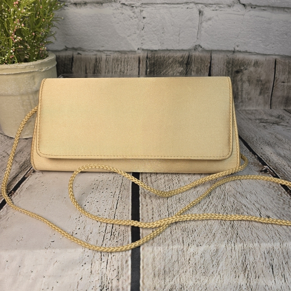 Gold Satin Clutch Purse Corded Strap Snap Closure Party Formal Womens